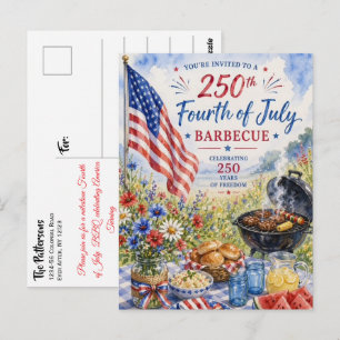 Patriotic Watercolor 250 Years Fourth of July BBQ  Postcard