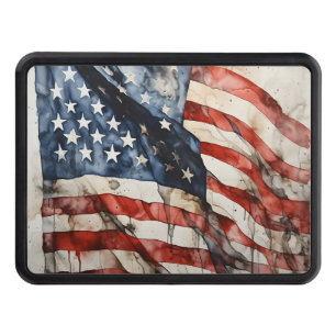 Patriotic watercolor American flag Hitch Cover
