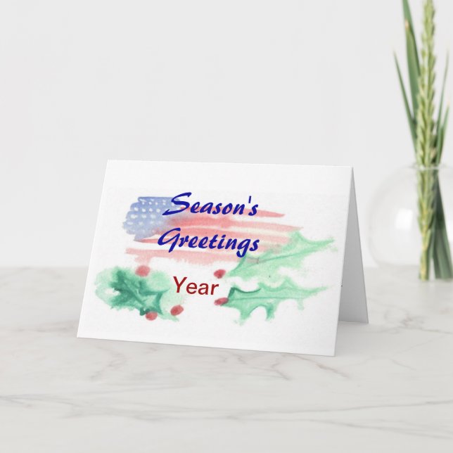 Patriotic Watercolor Christmas Card - Ver. 11 (Front)