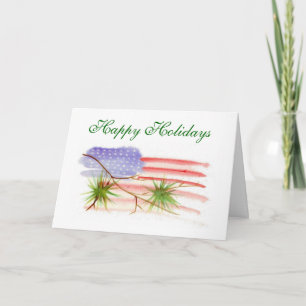 Patriotic Watercolor Christmas Card - Ver. 6