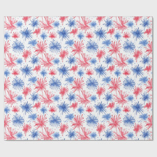 Patriotic Watercolor Red and Blue Fireworks  Wrapping Paper