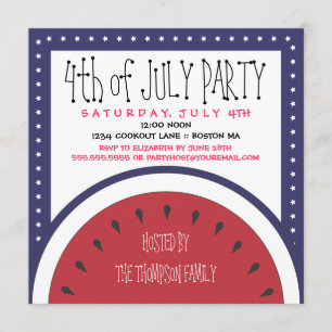 Patriotic Watermelon 4th of July Party Invitation