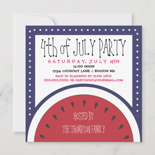 Patriotic Watermelon 4th of July Party Invitation