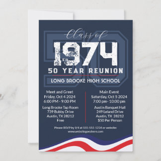 Patriotic Waves 50 Year High School Class Reunion Invitation