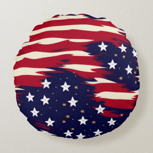 Patriotic Waves Round Pillow (Front)