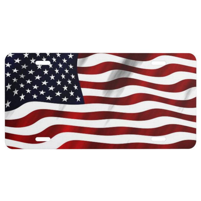 Patriotic Waving American Flag License Plate (Front)