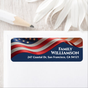 Patriotic Waving Flag Navy Family Address Design Label