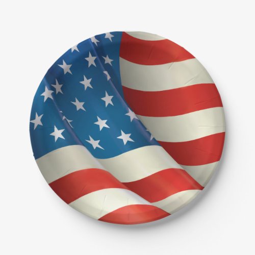 Patriotic Waving US Flag Paper Plates