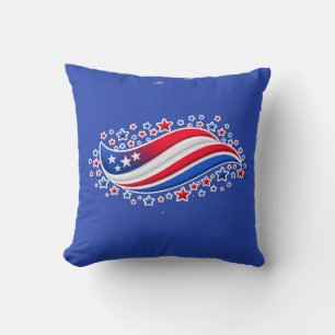 Patriotic Wavy American Flag with Stars Red Whit Throw Pillow