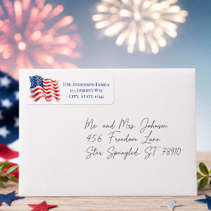 Patriotic Wavy Flag Personalized Label