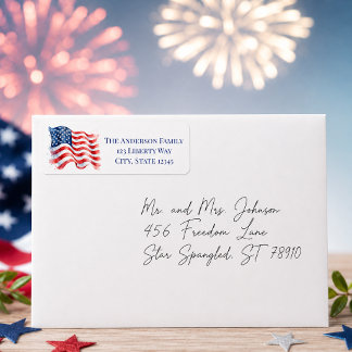 Patriotic Wavy Flag Personalized Label