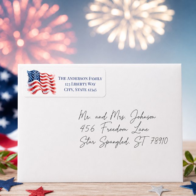 Patriotic Wavy Flag Personalized Label (Creator Uploaded)
