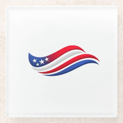 Patriotic Wavy Flag Plate | USA Stars Celebration  Glass Coaster