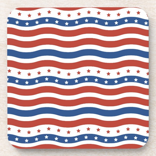 Patriotic Wavy Stars and Stripes Freedom Flag Drink Coaster (Front)