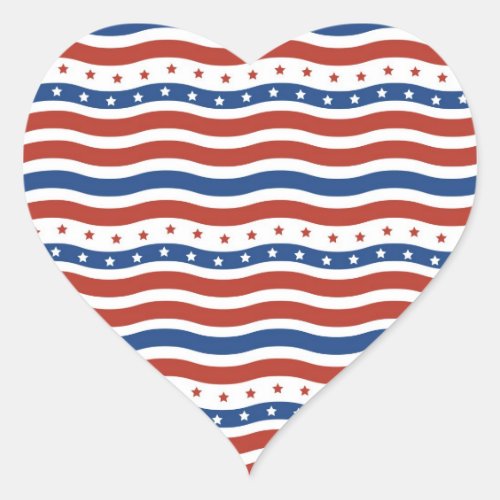 Patriotic Wavy Stars and Stripes Freedom Flag Heart Sticker