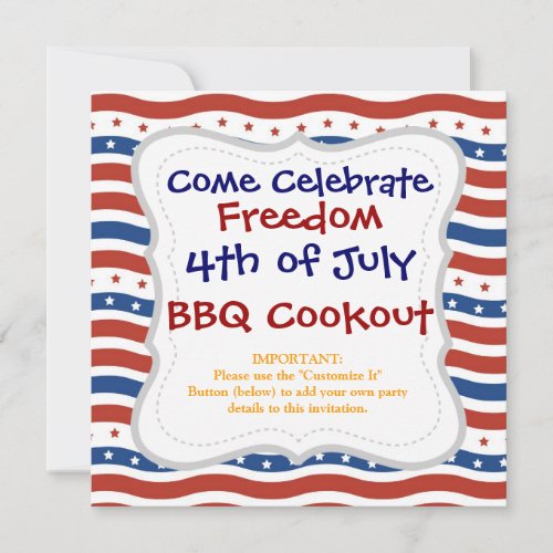 Patriotic Wavy Stars and Stripes Freedom Flag Invitations