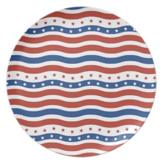 Patriotic Wavy Stars and Stripes Freedom Flag Plate