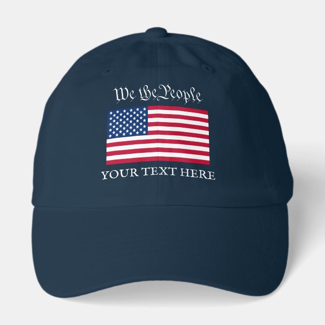 Patriotic “We the People” USA American Flag Wt Txt Hat (Front)