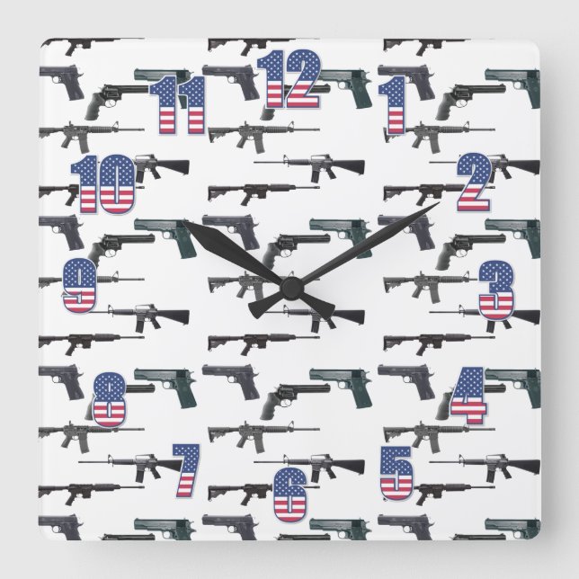 Patriotic Weapons Square Wall Clock (Front)