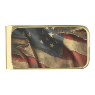 Patriotic, Weathered American Gold Finish Money Clip