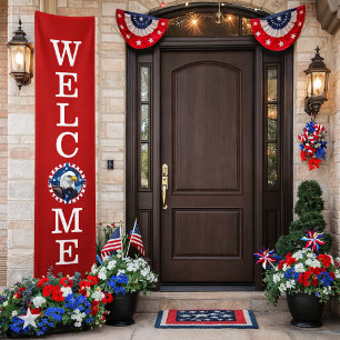 Patriotic Welcome Banner with Bald Eagle