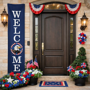 Patriotic Welcome Banner with Bald Eagle