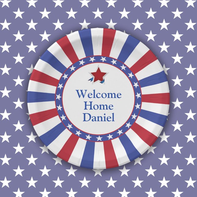 Patriotic Welcome Home Party Paper Plates (Plate available in 7-inch and 9-inch diameter sizes.)