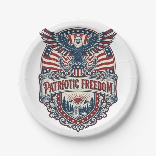 Patriotic Wellness Retreat Vector Graphic Tee Paper Plates