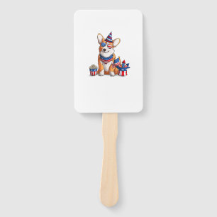 Patriotic Welsh Corgi Dog Pup 4th of July Hand Fan