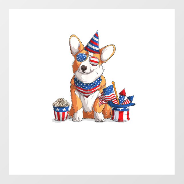 Patriotic Welsh Corgi Dog Pup 4th of July  Wall Decal (Front)