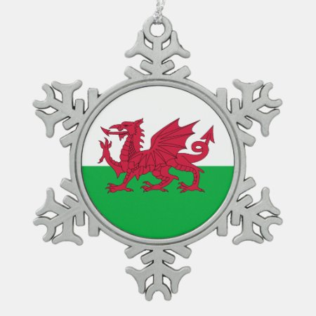 Patriotic Welsh Flag Christmas Snowflake Pewter Christmas Ornament