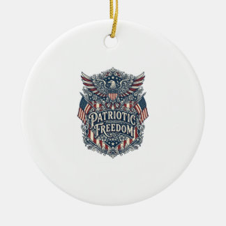 Patriotic Western Floral Vector Graphic Tee Ceramic Ornament
