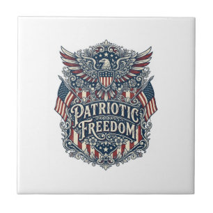 Patriotic Western Floral Vector Graphic Tee Ceramic Tile