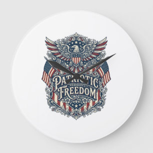 Patriotic Western Floral Vector Graphic Tee Large Clock