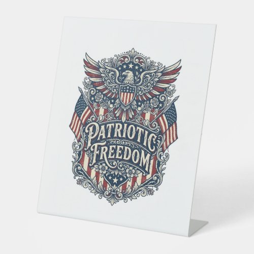 Patriotic Western Floral Vector Graphic Tee Pedestal Sign