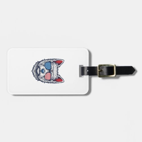 Patriotic Westie Dog Sunglasses Vintage Vector Art Luggage Tag