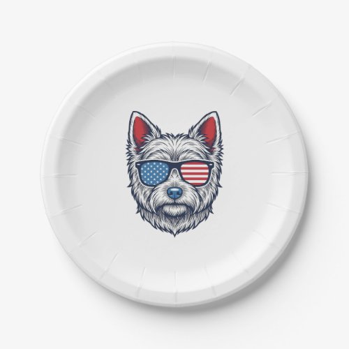 Patriotic Westie Dog Sunglasses Vintage Vector Art Paper Plates