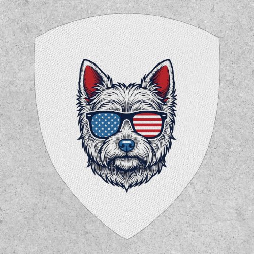 Patriotic Westie Dog Sunglasses Vintage Vector Art Patch