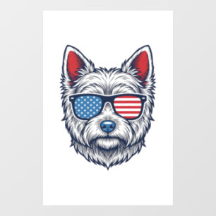 Patriotic Westie Dog Sunglasses Vintage Vector Art Window Cling