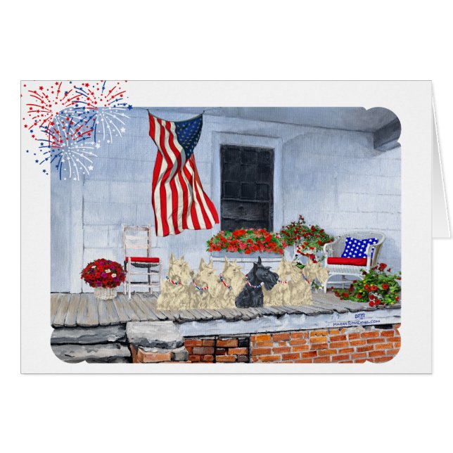 Patriotic Wheaten and Black Scotties   (Front Horizontal)