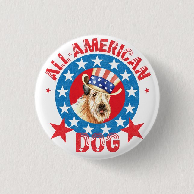Patriotic Wheaten Pinback Button (Front)