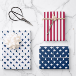 Patriotic White And Blue Stars And Red Stripes Wrapping Paper Sheets