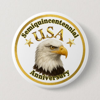 Patriotic White and Gold USA Bald Eagle Button