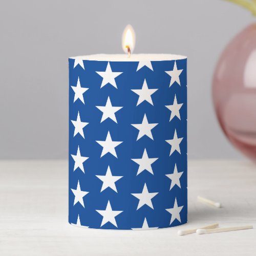 Patriotic white  blue stars modern holiday party pillar candle