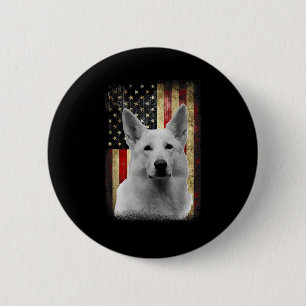 Patriotic White German Shepherd Flag American Usa Button