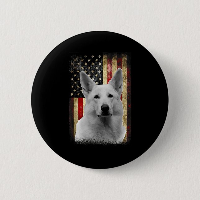 Patriotic White German Shepherd Flag American Usa  Button (Front)