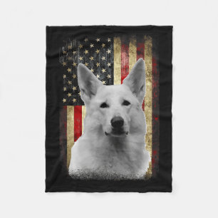 Patriotic White German Shepherd Flag American Usa Fleece Blanket
