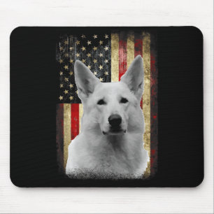Patriotic White German Shepherd Flag American Usa Mouse Pad