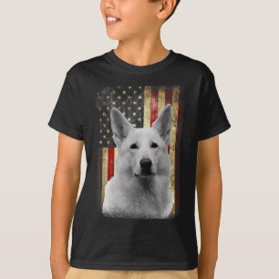 Patriotic White German Shepherd Flag American Usa T-Shirt