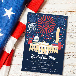 Patriotic White House Fireworks July 4th Cookout Invitation